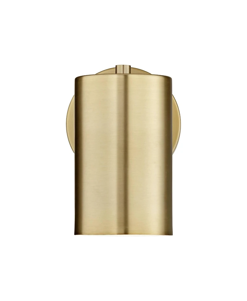 360 Lighting Carla Modern Wall Lamps Set of 2 Polished Brass Plug-in 5" Light Fixture Cylinder Down Metal Shade for Bedroom Reading Living Room Home