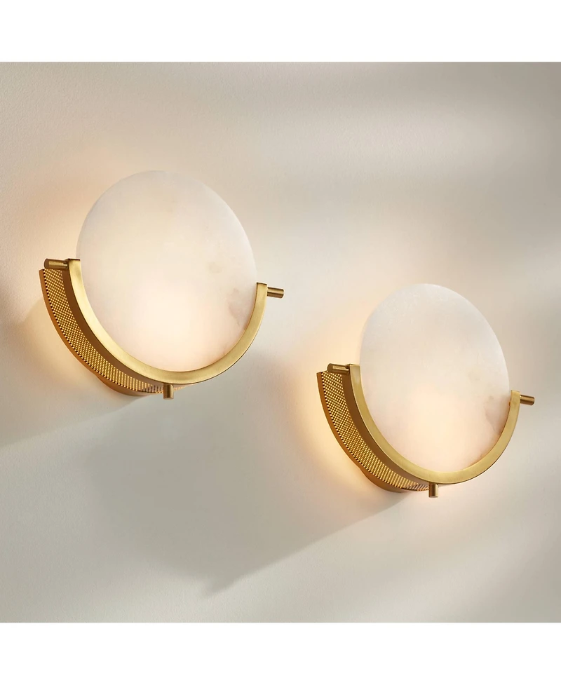 360 Lighting Barranco 9 1/2" High Warm Gold Alabaster Led Wall Sconce Set of 2