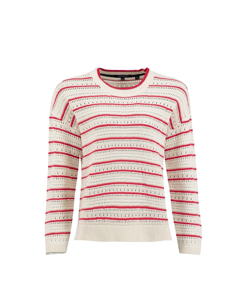 Weird Fish Women's Liah Pointelle-Striped Crewneck Sweater