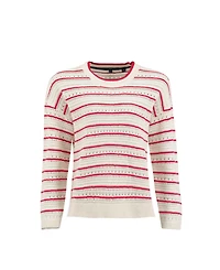 Weird Fish Women's Liah Pointelle-Striped Crewneck Sweater