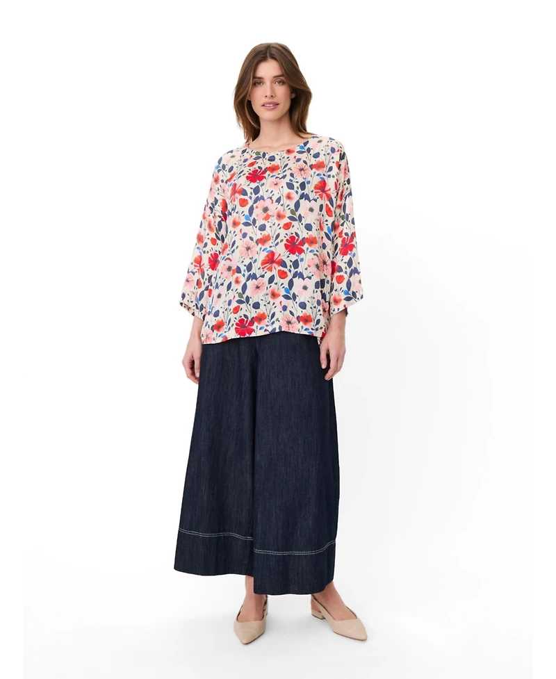 Masai Copenhagen Women's Floral 3/4-Sleeve Relaxed Tunic Blouse