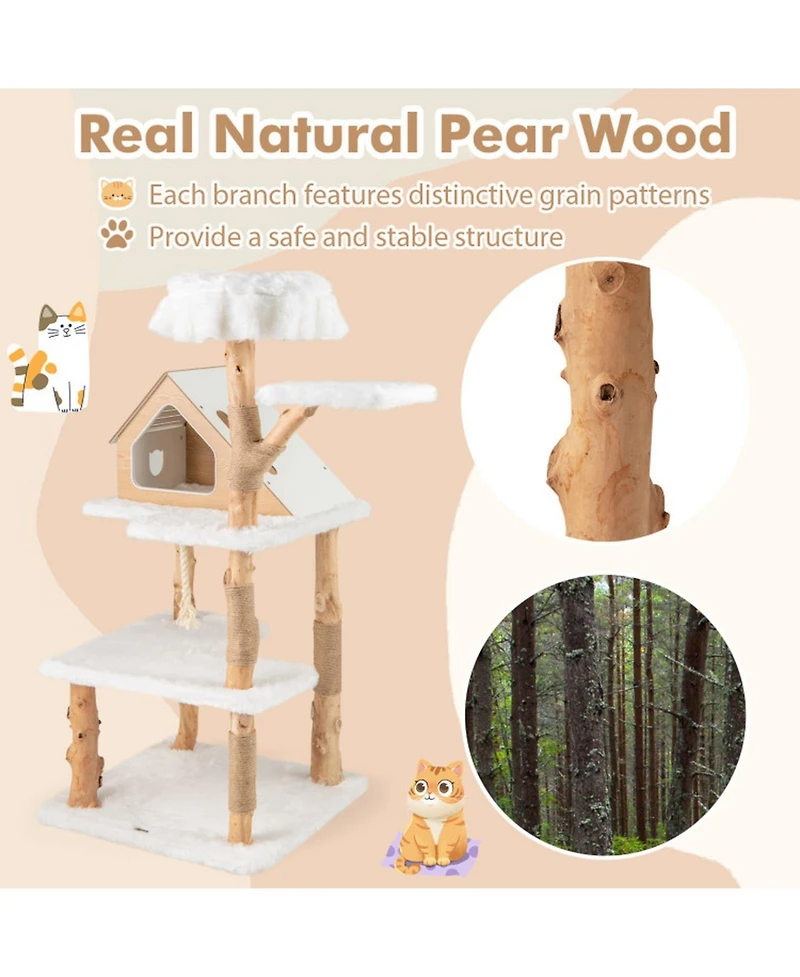 Hongge 60-Inch Wooden Cat Tree Tower with Two Padded Perches