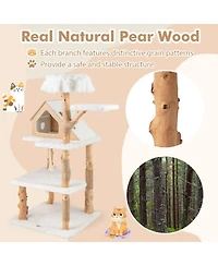 Hongge 60-Inch Wooden Cat Tree Tower with Two Padded Perches