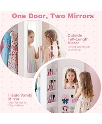 Hongge Kids Wardrobe Storage Closet with Full-Length Mirror Hanging Rack and Open Shelves