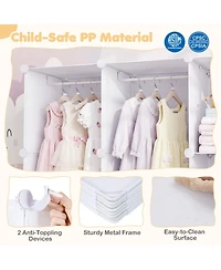 Hongge Modular Kids Wardrobe Closet with 13 Cubes Hanging Rods and Stackable Shelves