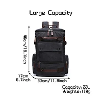 Piscifun Canvas Leather Accent Travel Rucksack Laptop Daypack Hiking Camping Bag