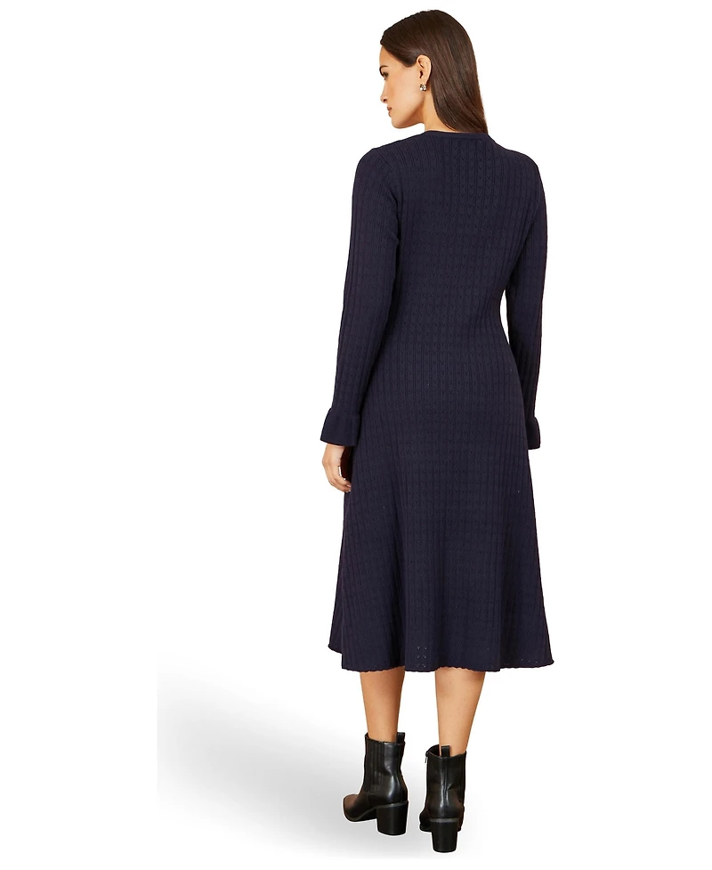 Yumi Women's Pointelle-Knit A-Line Midi Dress