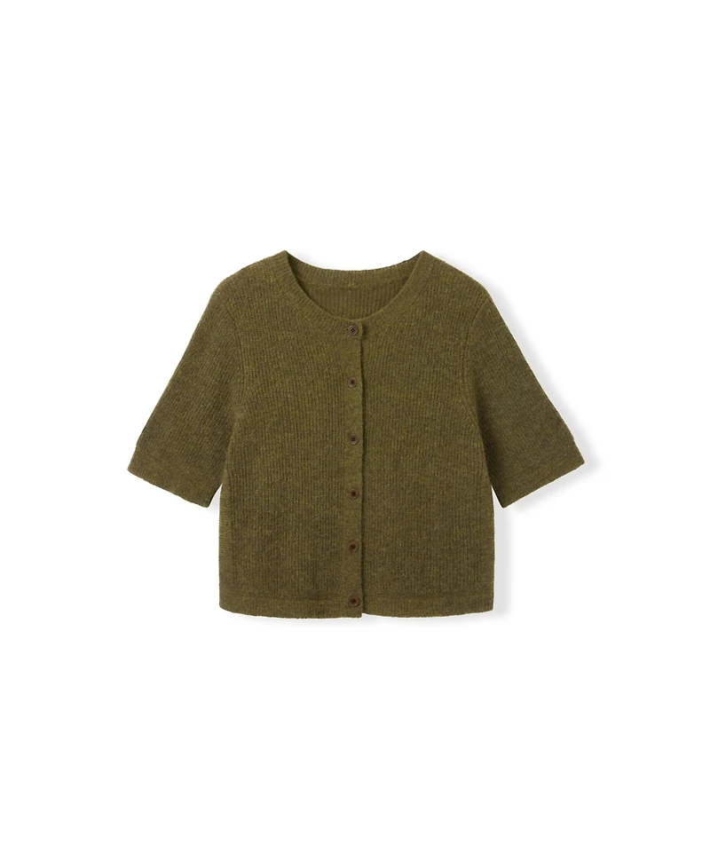 Celtic & Co. Women's Alpaca-Blend Ribbed Short-Sleeve Cardigan