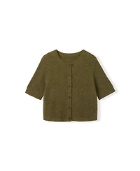 Celtic & Co. Women's Alpaca-Blend Ribbed Short-Sleeve Cardigan