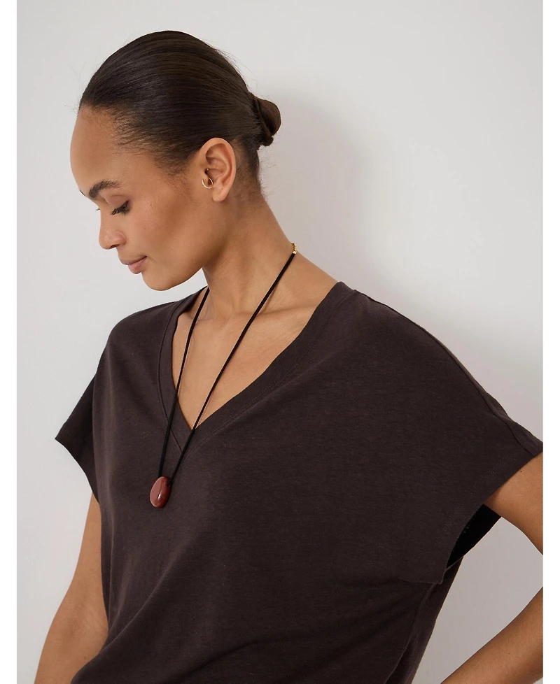 Hush Women's Rosalia Linen-Blend V-Neck Short-Sleeve T-Shirt