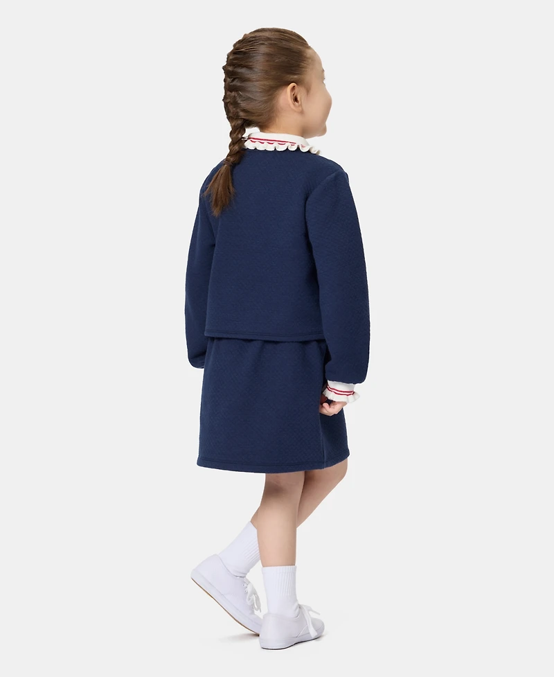 Tommy Hilfiger Girls' 2T-6X Ruffled Collared Top and Skirt, 2-Piece Set
