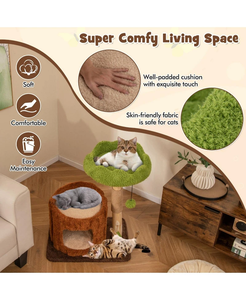 Hongge Compact Cat Tree Tower with Sisal Scratching Posts, 29 Inch