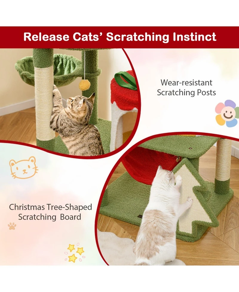Hongge Christmas Cat Tree with Gift Box Shaped Condo, 52 Inch