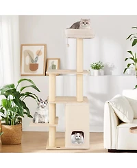 Hongge Wooden Cat Tree with Padded Two-Story Condo, 63 Inch