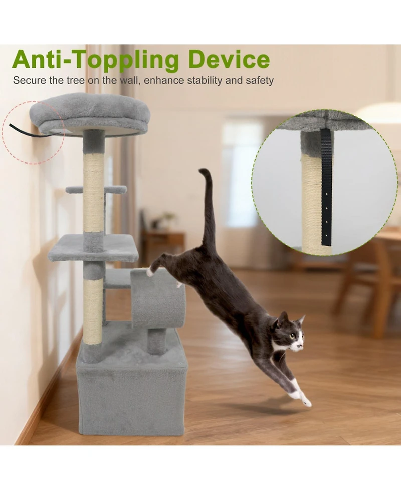 Hongge 48 Inch Multi-Level Cat Tree with Cylinder Play Tunnel