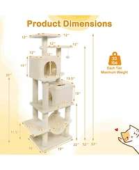 Hongge 57 Inch Cat Tree with Dual Condos on a Wide 29 Inch Base