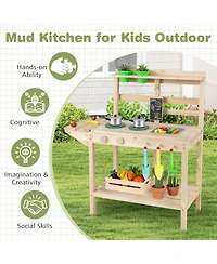 Hongge Wooden Mud Kitchen with Chalkboard, Ages 3+