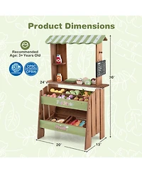 Hongge Wooden Kids Grocery Store Playset with Chalkboard and 43 Pieces