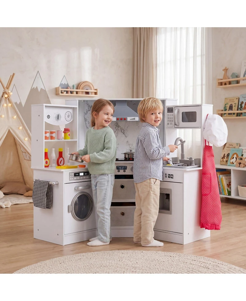 Hongge Wooden Kids Play Kitchen with Water Circulation Sink and Sounds