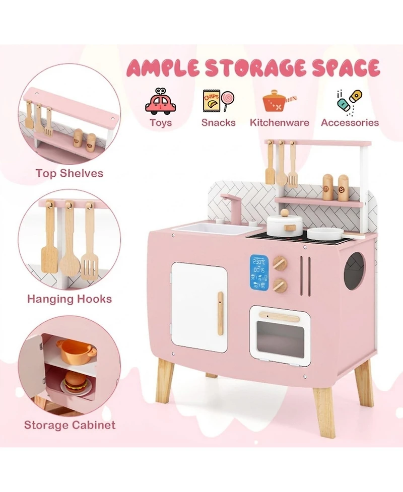 Hongge Four-Station Wooden Play Kitchen, 7-Piece Set, Ages 3+