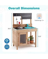 Hongge Wooden Circulating Water Faucet 5-Piece Mud Kitchen, Ages 3+