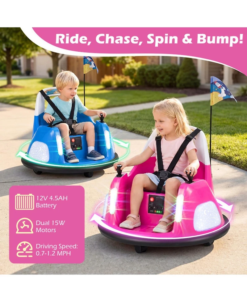 Hongge 12V Kids Ride On Bumper Car with Dual Joystick Control and Remote Control, Ages 18 Months+