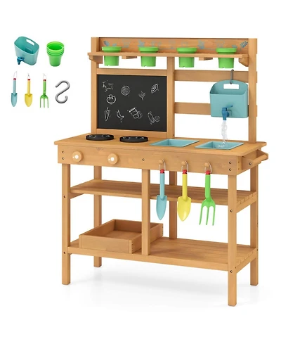Hongge Wooden Outdoor Mud Play Kitchen, Ages 3+