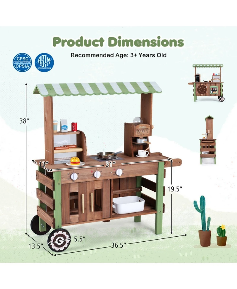 Hongge Grocery Roller Grill and Menu Board Food Cart Playset, Ages 3+