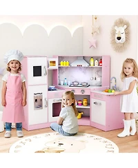 Hongge Kids Corner Play Kitchen Playset with Sensor Faucet and Sound Lights Ages 3