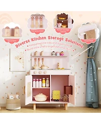 Hongge Kids Wooden Play Kitchen Playset with Working Ice Maker and Sink Ages 3