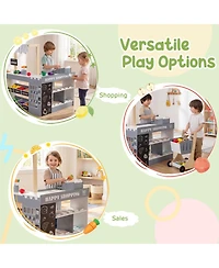 Hongge Kids' Wooden Grocery Store Playset with Shopping Cart and Cash Register, Ages 3+