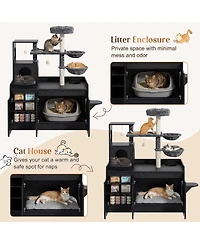 6thdruple 50.6" Cat Tree with Hidden Litter Box, Multi-Level Tower Storage and Hammocks