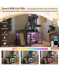 6thdruple Cat Litter Box Enclosure With Led Light, Storage Cabinet and Sisal Scratcher, Modular Cat Tree