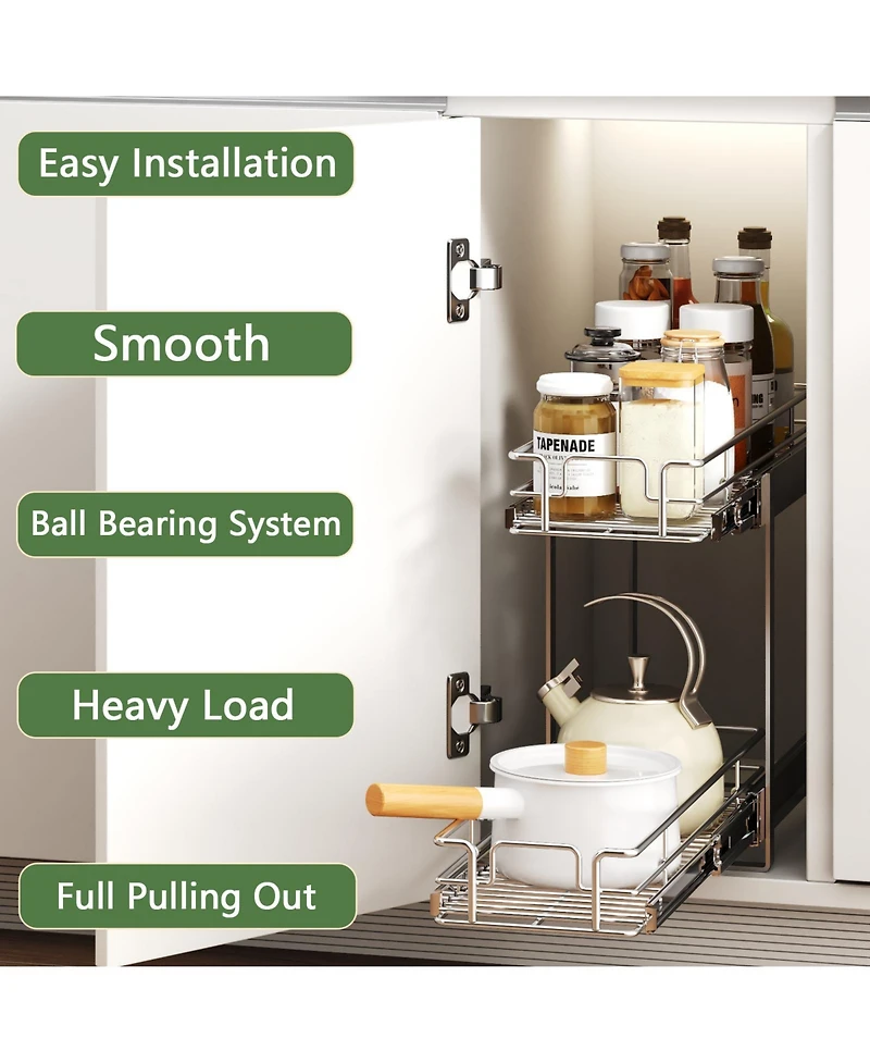 Lovmor 2 Tier Individual Pull Out Cabinet Organizer Slide Kitchen Storage Sliding Shelves