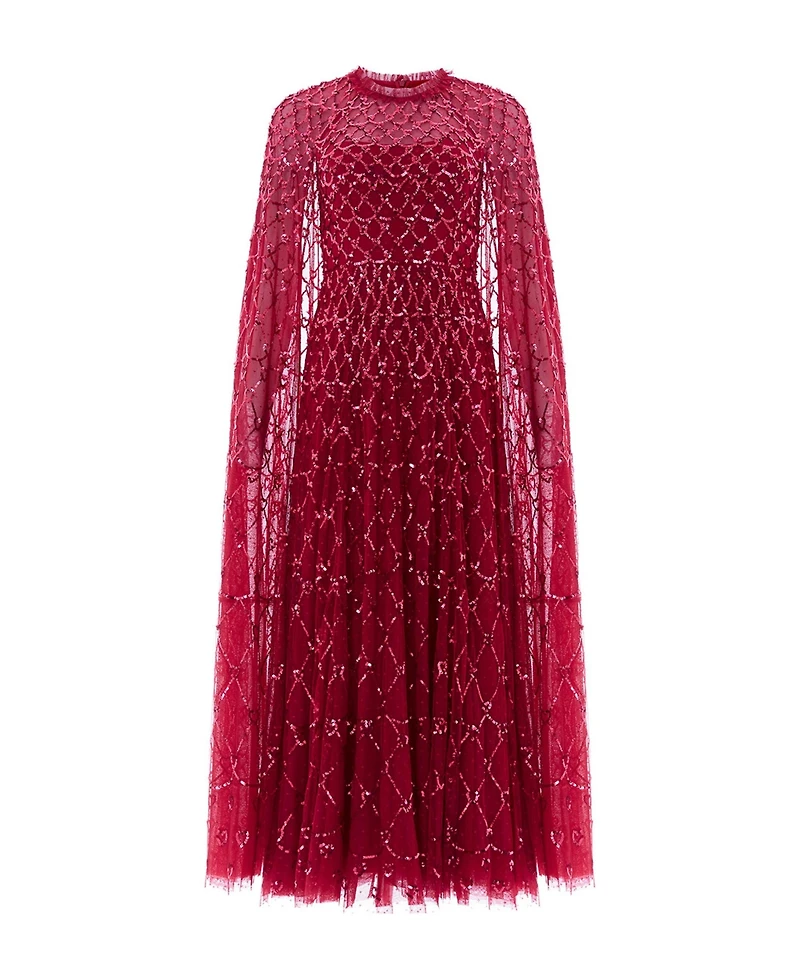 Needle & Thread Women's Heart Lattice Cape Sequin-Embellished Floor-Length Gown