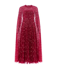 Needle & Thread Women's Heart Lattice Cape Sequin-Embellished Floor-Length Gown