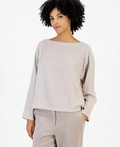 Eileen Fisher Women's Boat-Neck Boxy Long-Sleeve Wool-Blend Top