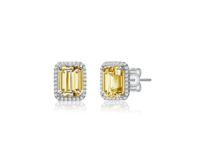 Rachel Glauber Dainty Gold Plated Emerald-Cut Cz Stud Earrings