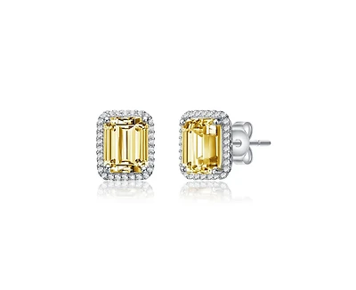 Rachel Glauber Dainty Gold Plated Emerald-Cut Cz Stud Earrings