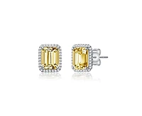 Rachel Glauber Dainty Gold Plated Emerald-Cut Cz Stud Earrings