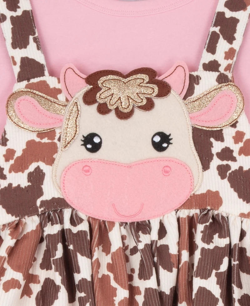Rare Editions Toddler Girls' 2T-4T Sleeveless Highland Cow Printed Jumper and T-Shirt, 2-Piece Set