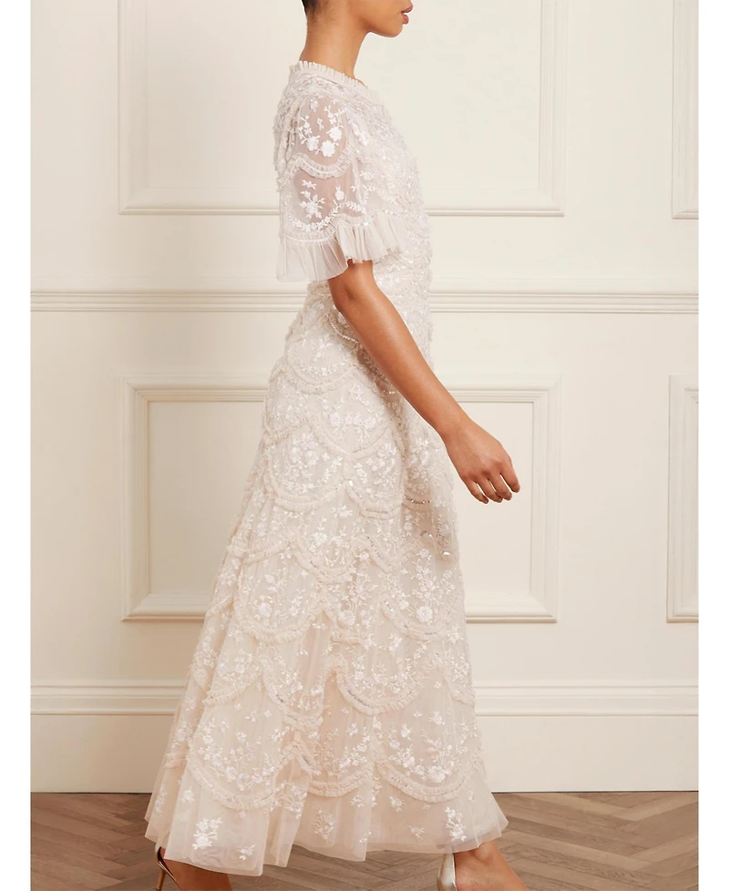 Needle & Thread Women's Lily Bloom Floral-Print Tiered Sequin Dress