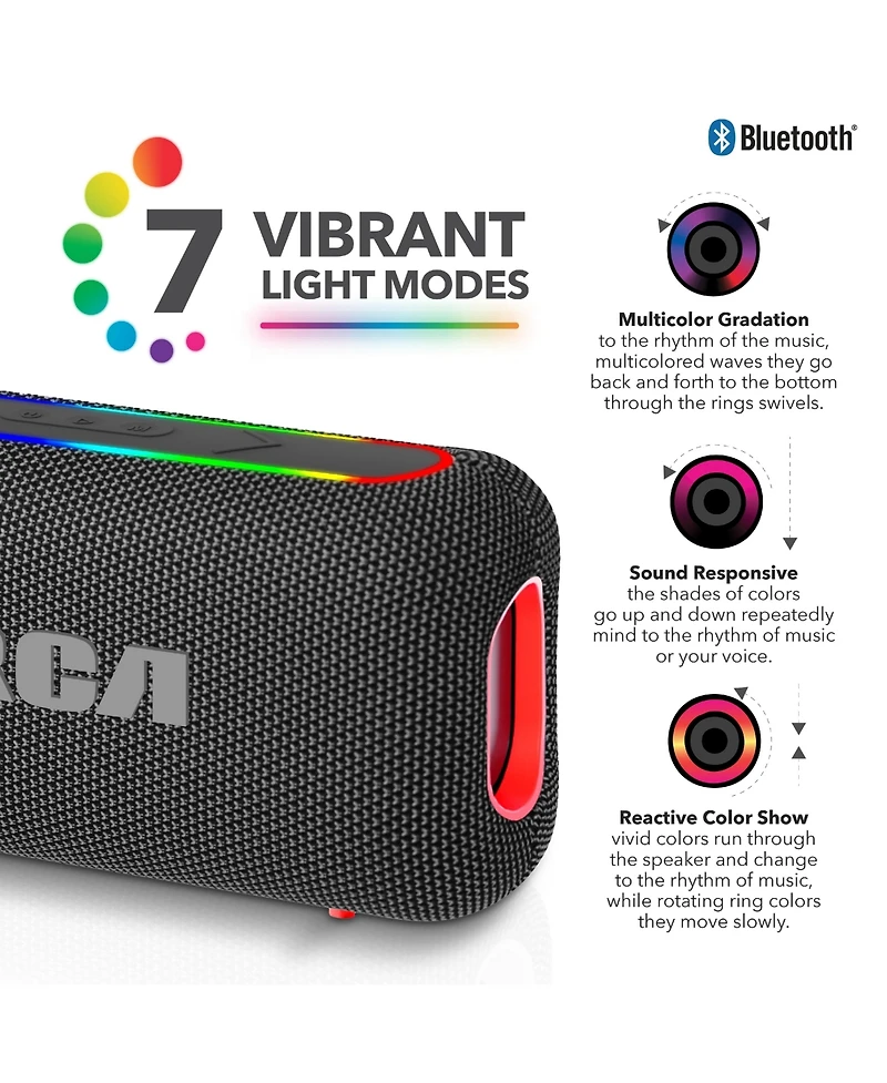 Rca Beat-44 10W Dual-Woofer Music-Reactive Rgb Lighting Wireless Speaker