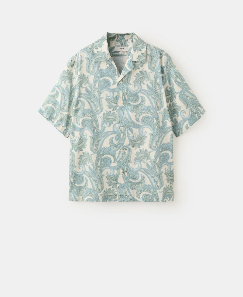 Mango Men's Bowling Collar Printed Cotton Shirt