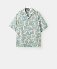 Mango Men's Bowling Collar Printed Cotton Shirt