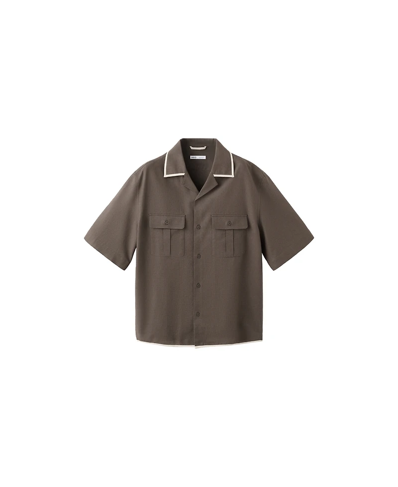 Mango Men's Linen-Cotton Bowling Collar Shirt