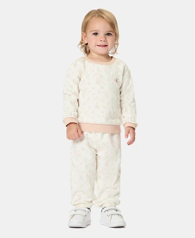 Calvin Klein Baby Girls' Printed Sweatshirt and Jogger Pants, 2-Piece Set