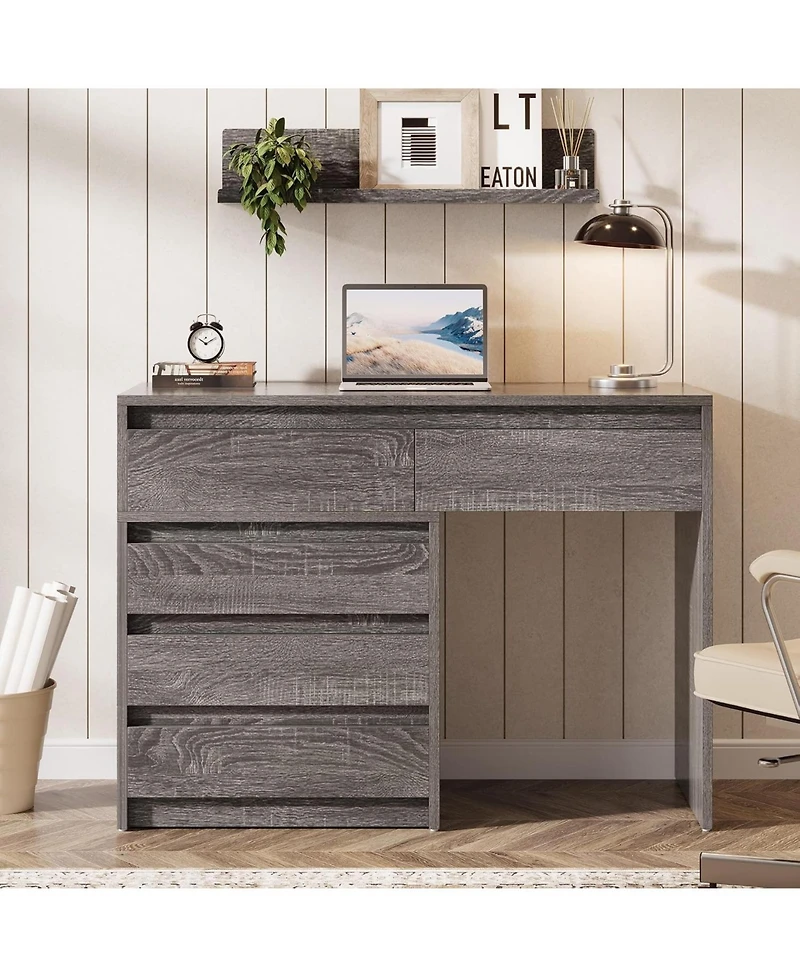 Tribesigns Computer Desk with 5 Drawers: Home office desk with file cabinet and printer stand. Rustic workstation for small spaces