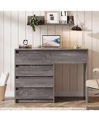 Tribesigns Computer Desk with 5 Drawers: Home office desk with file cabinet and printer stand. Rustic workstation for small spaces