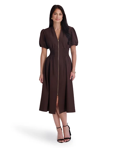 Kensie Women's Puff-Sleeve Smocked-Waist A-Line Midi Dress